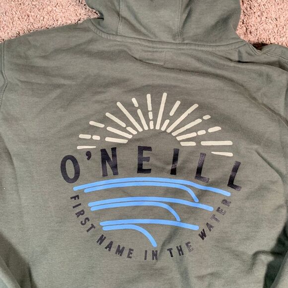 O'Neill Olive Green Graphic Hoodie Mens L Sweatshirt Surf Wave Skate Y2K - Picture 9 of 10